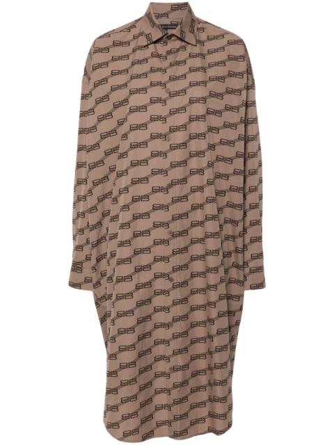 BALENCIAGA monogram-print long-sleeve shirtdress