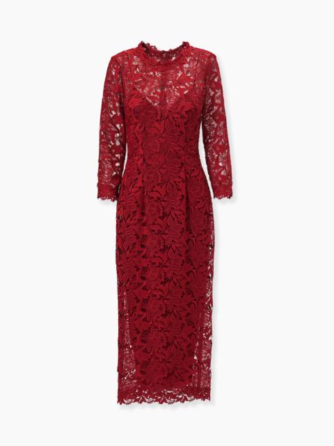 CAROLINA HERRERA Tulip-Embroidered Lace Midi Dress