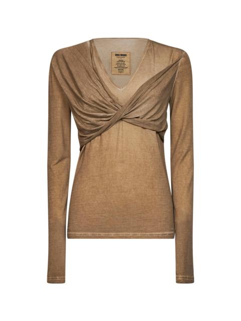 UMA WANG Tan stretch jersey Twisted T-shirt