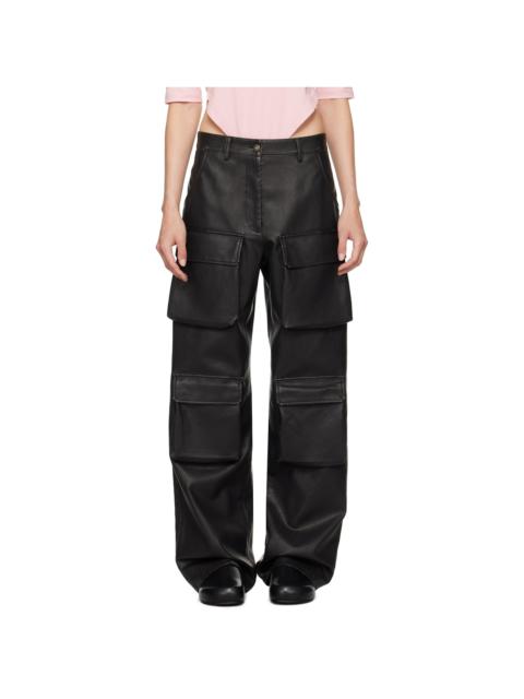 MSGM Black Pocket Faux-Leather Cargo Pants