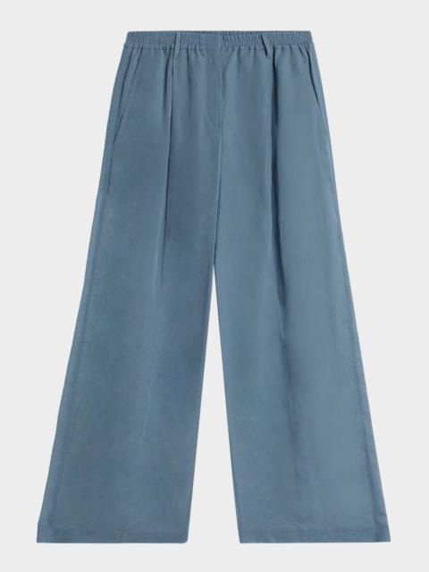 Brunello Cucinelli Monili-Trim Cotton Organza Wide-Leg Track Pants