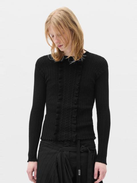 Ann Demeulemeester Teo Fitted Sweater with Ruffled Plastron