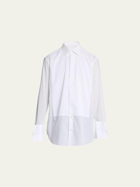 Brioni Pleated Poplin French-Cuff Dress Shirt
