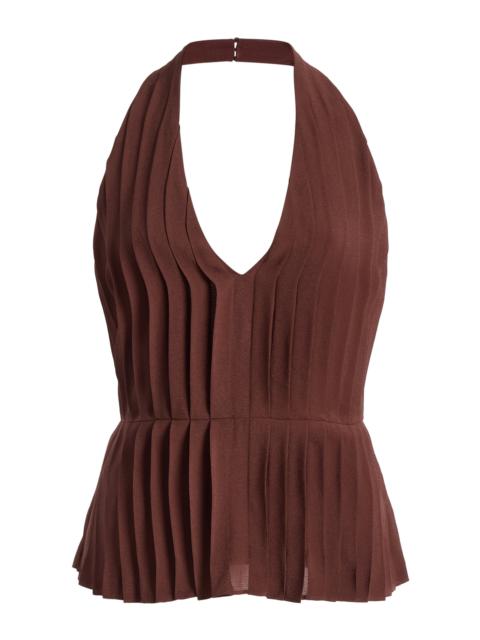 POSSE Exclusive La Isla Jane Pleated Crepe Halter Top brown
