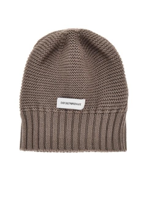 EMPORIO ARMANI KNITTED BEANIE HAT WITH LOGO LABEL