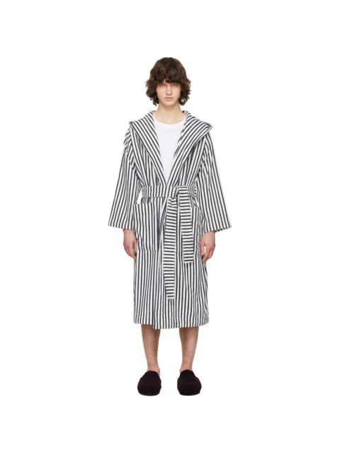 TEKLA Off-White & Navy Terry Hooded Bathrobe