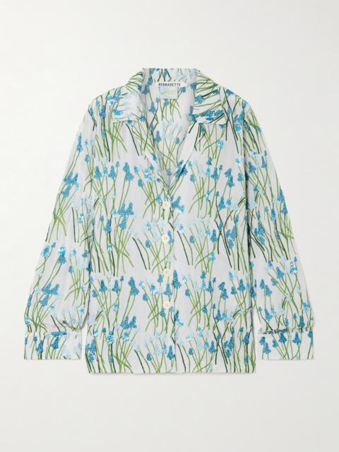 BERNADETTE Louis Embroidered Embellished Silk Pajama Shirt