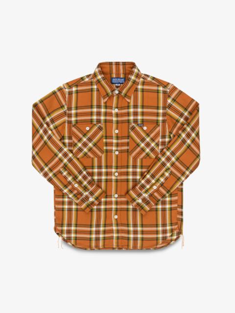 Iron Heart IHSH-442-ORA 9OZ SELVEDGE FLANNEL CHECK WORK SHIRT - ORANGE