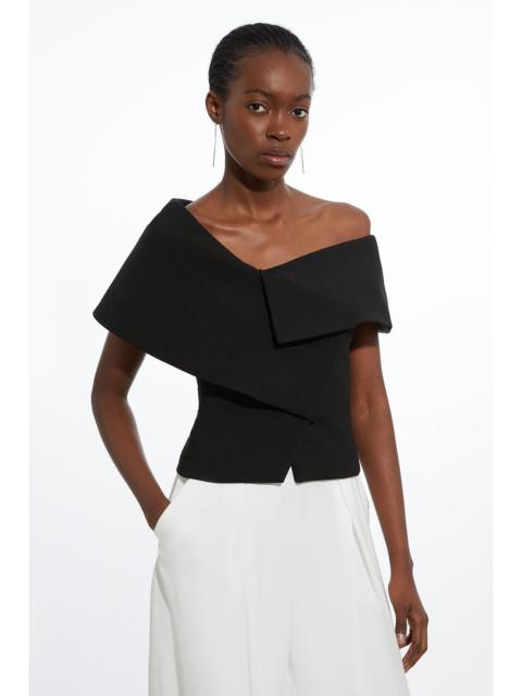 KAREN MILLEN Compact Stretch Asymmetric Collar Tailored Top