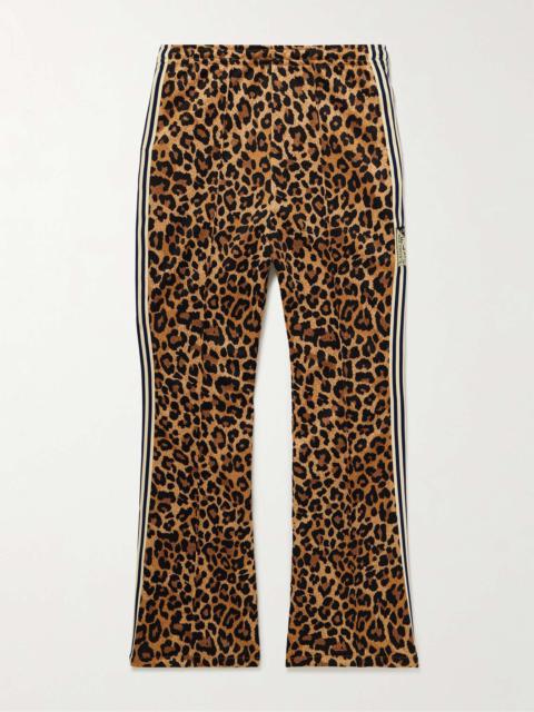 Straight-Leg Webbing-Trimmed Leopard-Print Tech-Jersey Track Pants
