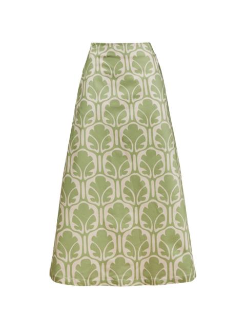 mid-rise printed midi A-line skirt