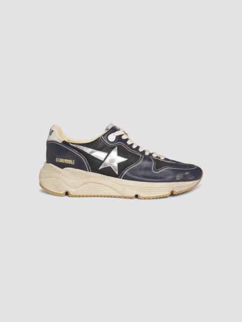 Golden Goose Unisex Running Sole Leather-Trimmed Sneakers - Dark Blue Black Silver