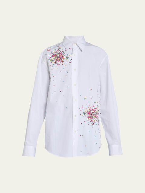 Dries Van Noten Men's Firework Embellished Cotton Poplin Shirt