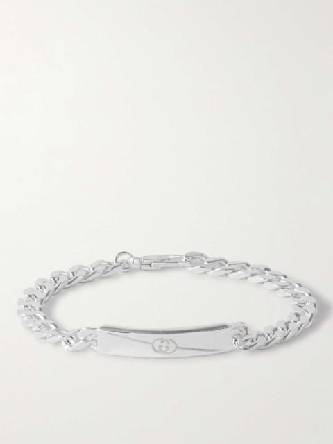 GUCCI Logo-Engraved Silver ID Bracelet