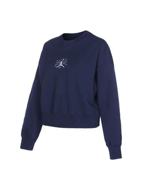 (WMNS) Jordan Solid Color Embroidered Round Neck Long Sleeves Hoodie Navy Blue DQ0864-410