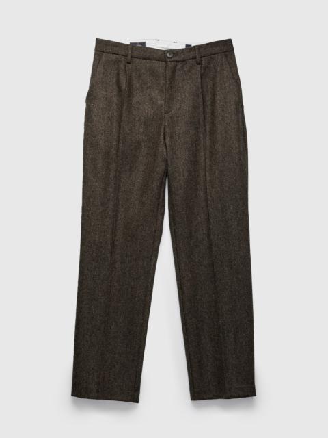 Portuguese Flannel Herringbone Single Pleat Trousers in Brown