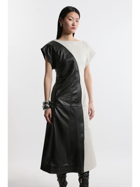 KAREN MILLEN Leather Colourblock Midi Dress