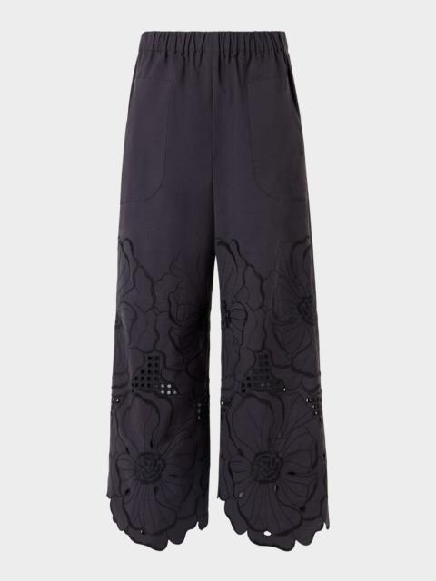AKRIS Frey Flower Eyelet Pants in Cotton Poplin
