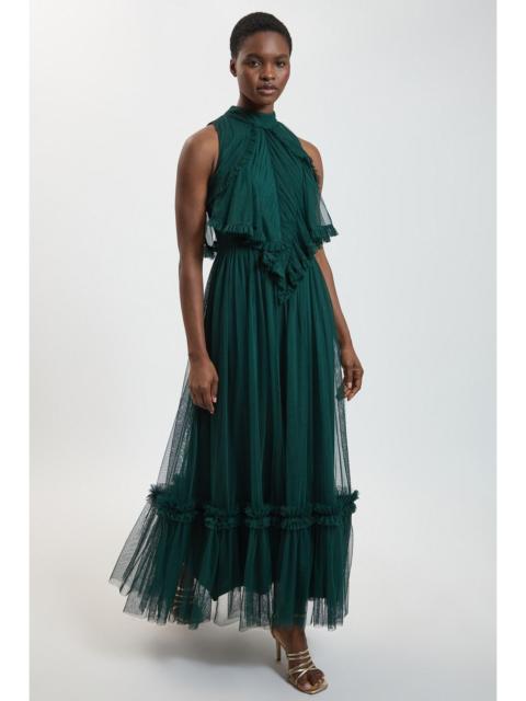 KAREN MILLEN Petite Halterneck Tulle Maxi Dress