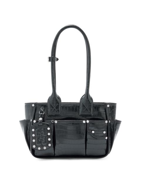 GANNI Women's Posy Croc-Embossed Shoulder Bag - Black
