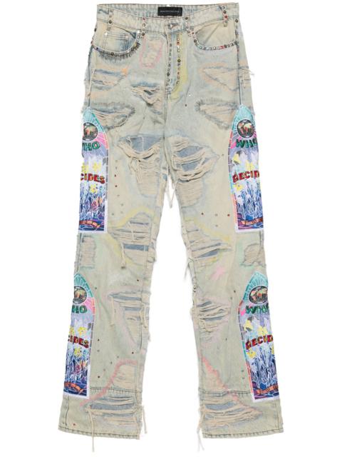 WHO DECIDES WAR embroidered straight-leg jeans