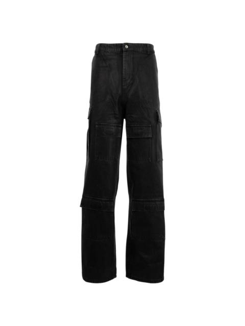 coated-finish cargo jeans