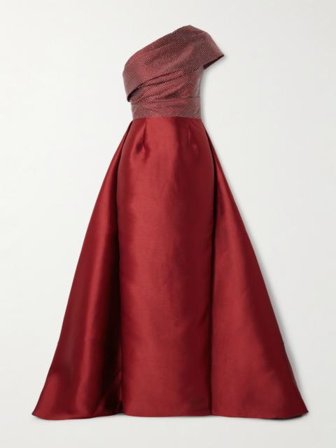 SOLACE LONDON Alba One-shoulder Crystal-embellished Faille Gown