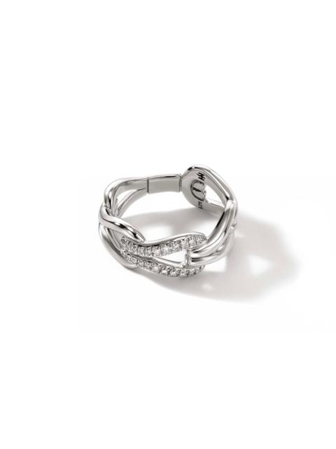 JOHN HARDY Surf Link Ring, Silver, Diamonds, Wide