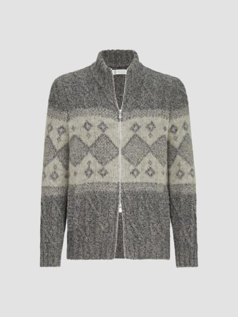Brunello Cucinelli Men's Virgin Wool, Silk and Cashmere Chiné Cable Knit Cardigan - Cerulean