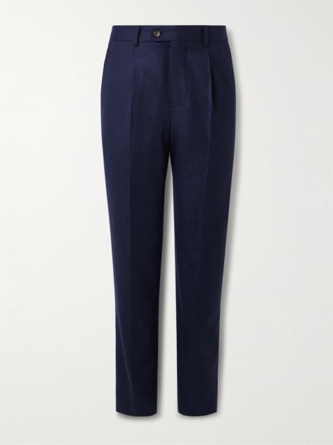 Brunello Cucinelli Straight-Leg Pleated Wool-Flannel Trousers Blue