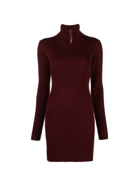 PATOU half-zip ribbed-knit minidress