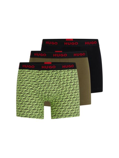 HUGO THREE-PACK OF STRETCH-COTTON BOXER BRIEFS WITH LOGO WAISTBANDS