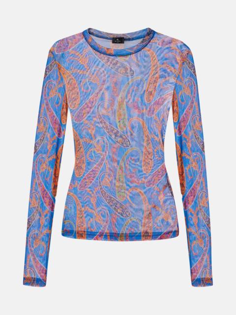 Etro Semi-sheer velvet-trimmed tulle top