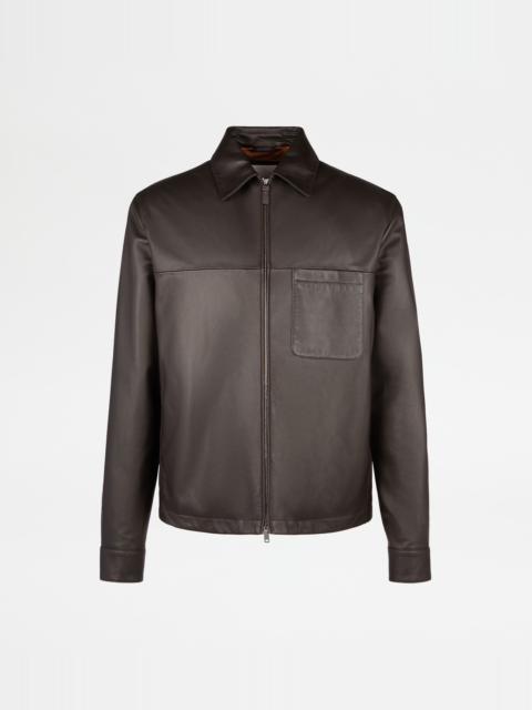 Tod's OVERSHIRT IN LEATHER - BROWN