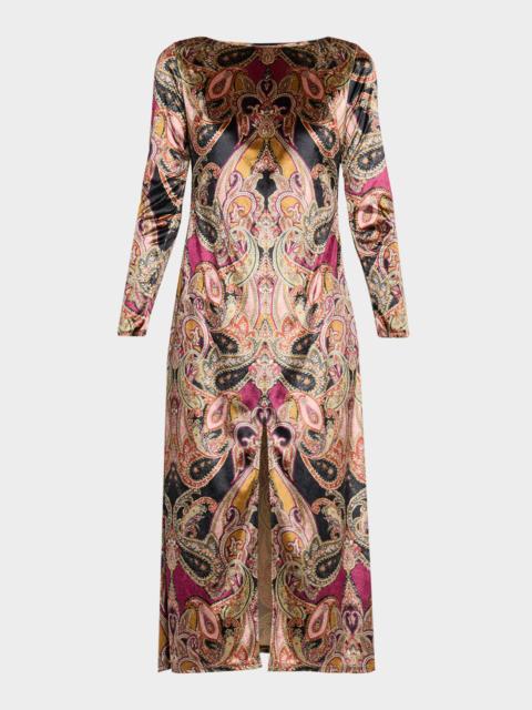 MISA Goldie Paisley Velvet Midi Dress