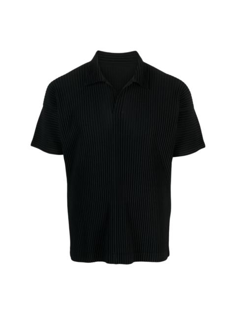 camp-collar pleated polo shirt