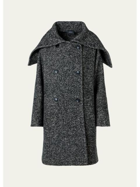 AKRIS Lamb Shearling Collar Double-Breasted Wool Herringbone Coat