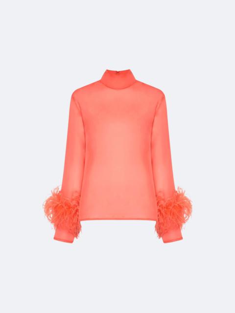 LAPOINTE Organza Top With Feathers