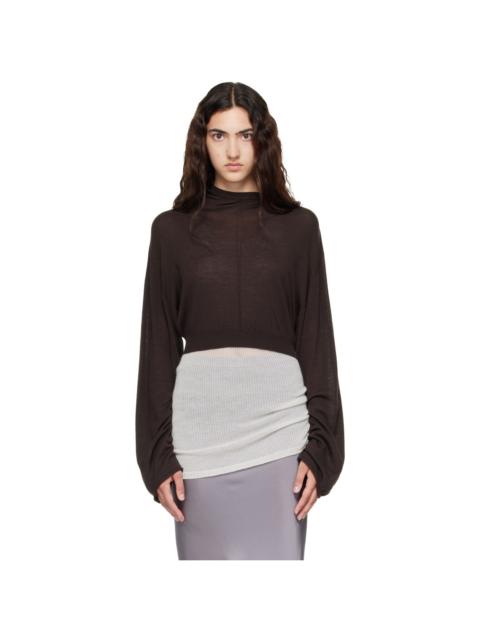 Rick Owens Brown Tower Cropped Tunic Hoodie