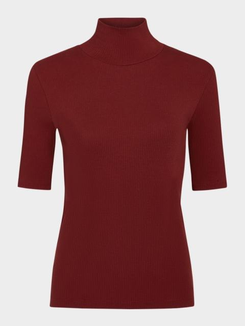 Vince Ribbed Elbow-Sleeve Turtleneck Top