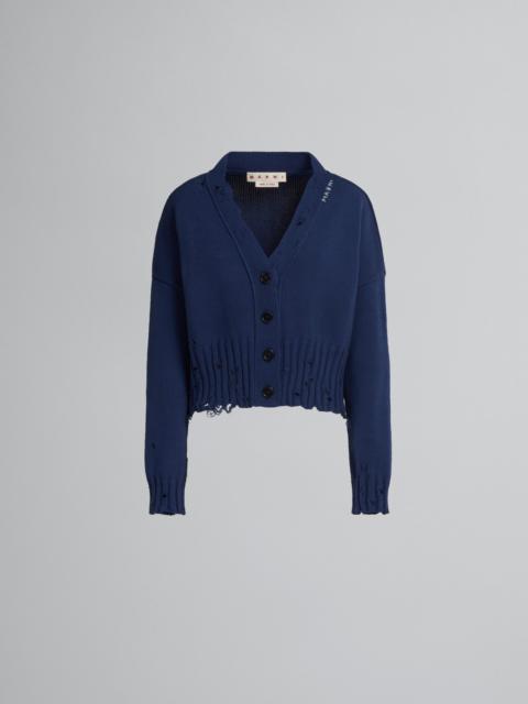 Marni BLUE COTTON CROPPED CARDIGAN