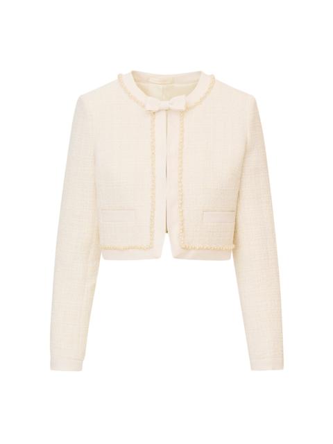 LoveShackFancy Ralphette Pearl-Embellished Tweed Jacket white