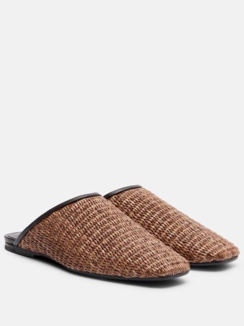 Brunello Cucinelli Leather-trimmed raffia mules