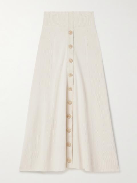 Zimmermann Cotton-trimmed Ribbed-knit Midi Skirt