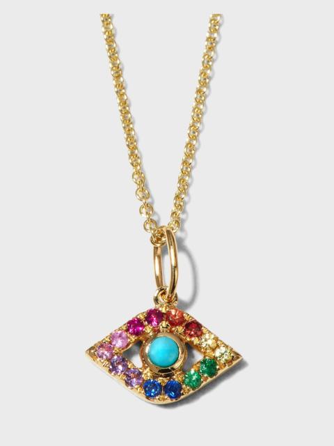 SYDNEY EVAN Large Eye Necklace with Stones Surrounding in Rainbow