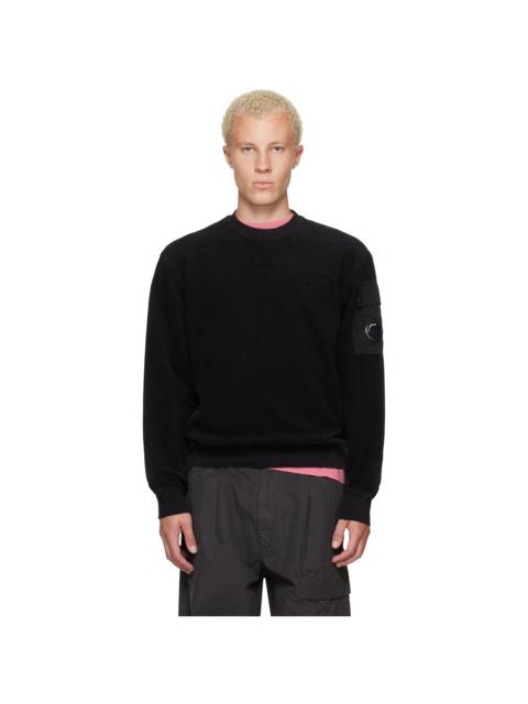 C.P. Company Black Crew Neck Brushed Emerized Diagonal Fleece Sweatshirt