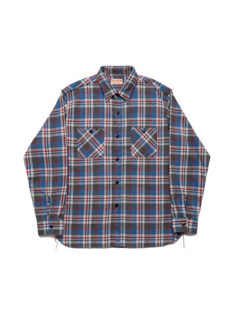 SUGAR CANE Twill Check L/S Work Shirt - Blue