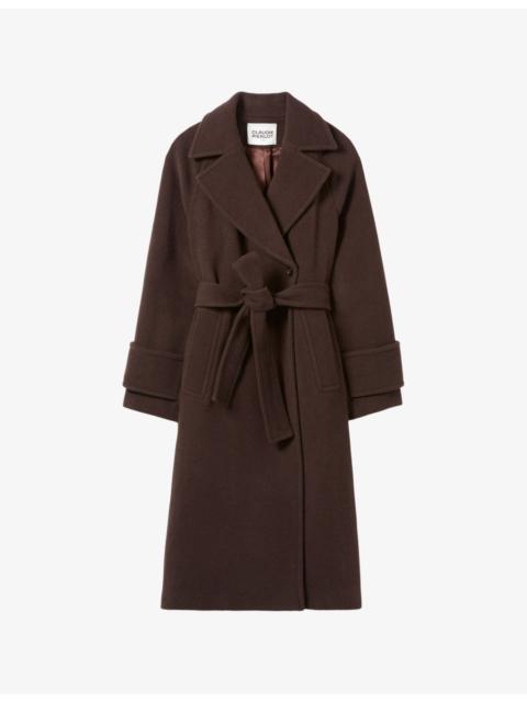 Claudie Pierlot Belted Lapel-Collar Wool-Blend Coat