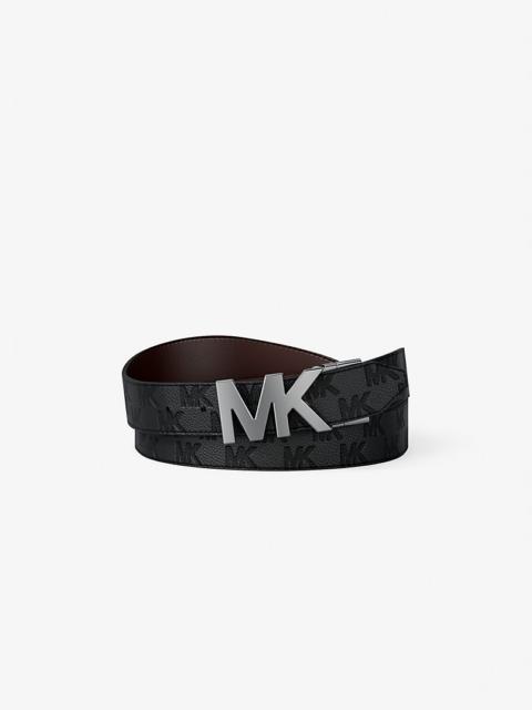 MICHAEL KORS Reversible Logo Embossed Leather Buckle Belt