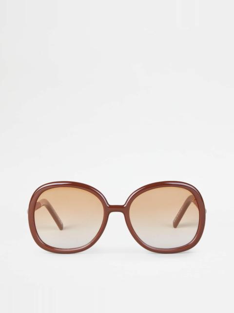 Tod's SUNGLASSES WITH TEMPLE IN LEATHER - BROWN